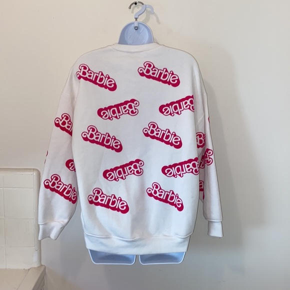 Zara Girls 13/14 Barbie White Crewneck Sweatshirt w/Hot Pink “Barbie” Logo - Picture 7 of 11